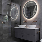 Specchio LED Rotondo | Pulsanti touch | Funzione anti-appannamento | Luce bianca neutra - Reyze Serie Good Vibes Modello 3